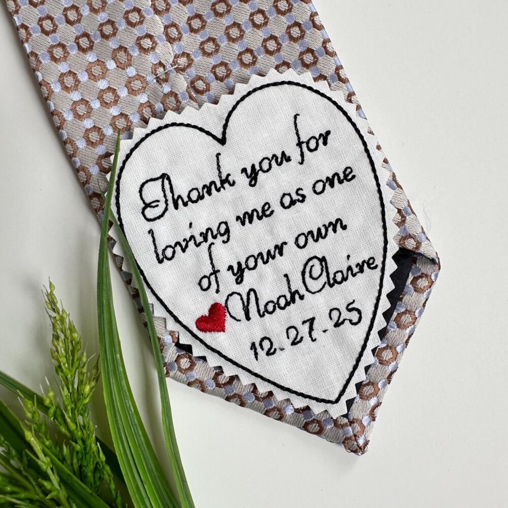 Custom Stepfather Of Bride Tie Patch, Personalized Embroidered Wedding Heart Stepdad Wedding Gift, Thank You For Loving Me