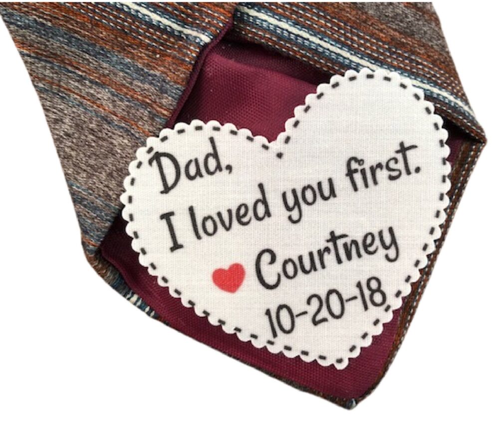 Sew Or Iron On Patch On Sale - Groom Dad Tie Patch, Father Of Bride, 2.25" Heart Shaped Dot Border, Choose Message & Font