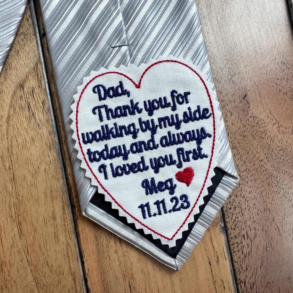 Personalized Father Of The Bride Gift, Custom Heart Tie Patch For Dad, 2.9" Wide, Embroidered Wedding