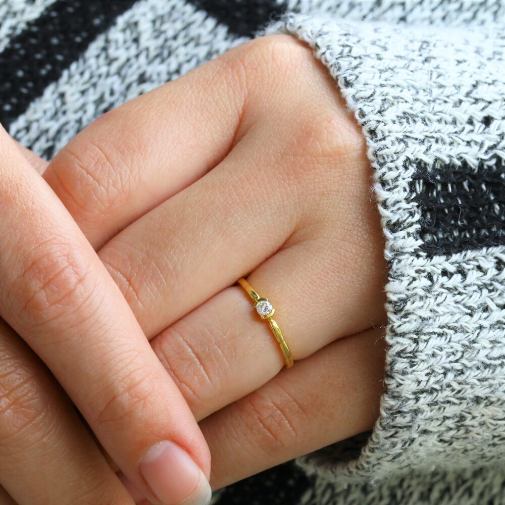 Simple Diamond Ring, Small Engagement Dainty Real Gold Minimalist Rings, Solid 14K/18K Rose/Yellow/White