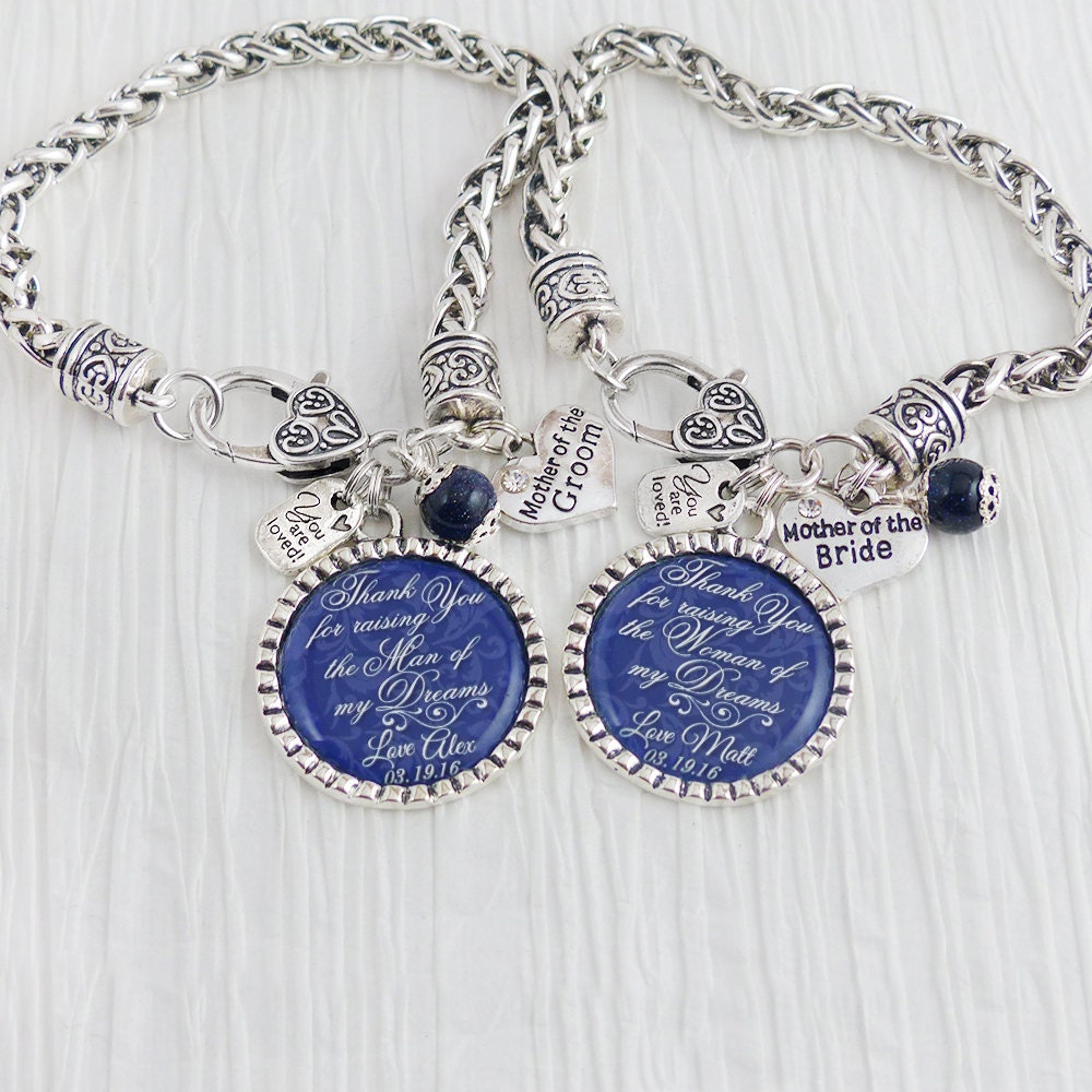 Wedding Gift For Mother Of The Bride & Groom Jewelry-Personalized-Navy Blue-Wedding Date Bracelet - For Parents, Bride Groom