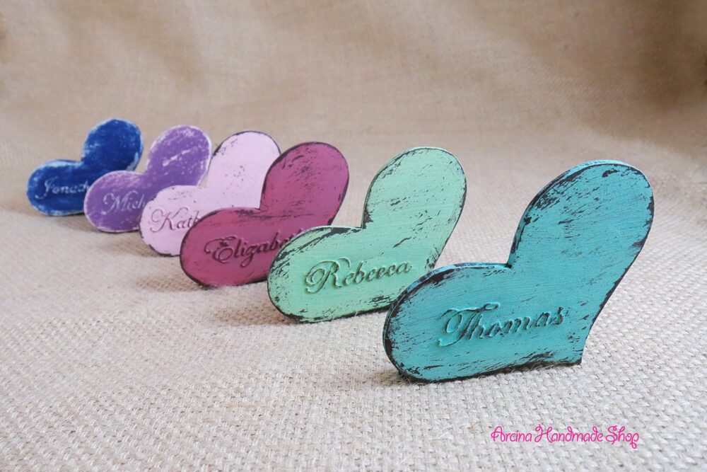 Rustic Wood Heart Wedding Place Card Personalized Name Tag