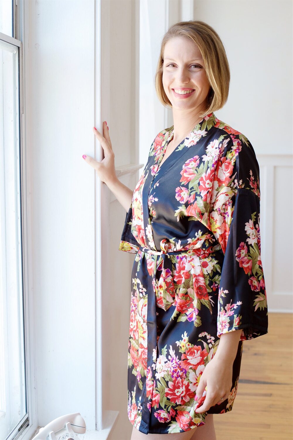 Clearance Black Robes - Satin Robe Floral Bridesmaid Bridesmaids Gift Wedding Bridal Party