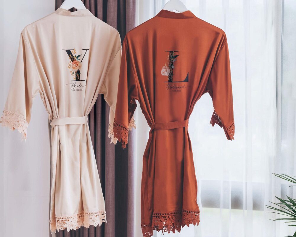 Bridal Robe, Wedding Robes, Silky Chunky Lace Bridesmaid Gifts, Party Gift, Maid Of Honor Gifts [Scl]