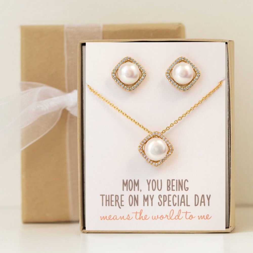Mother Of The Bride Gift, Wedding Groom Bridal Shower Jewelry, Jewelry Set, Pearl Necklace