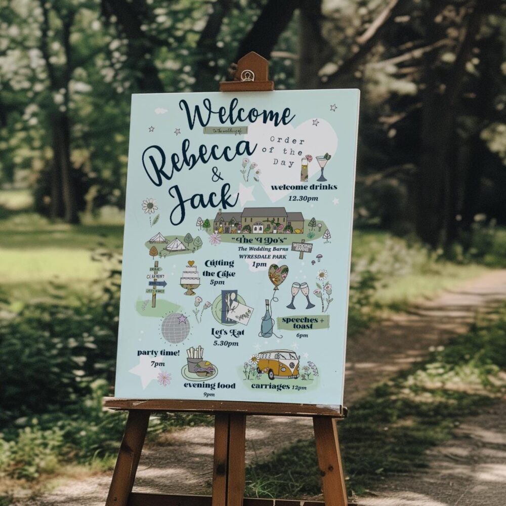 Bespoke Wedding Timeline Sign Hand-Drawn Illustrations