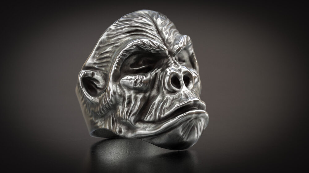 Gorilla Ring, Men Gift Dad Jewelry, African Biker Punk 3D Print, 3D Printed Printed, Sterling Silver