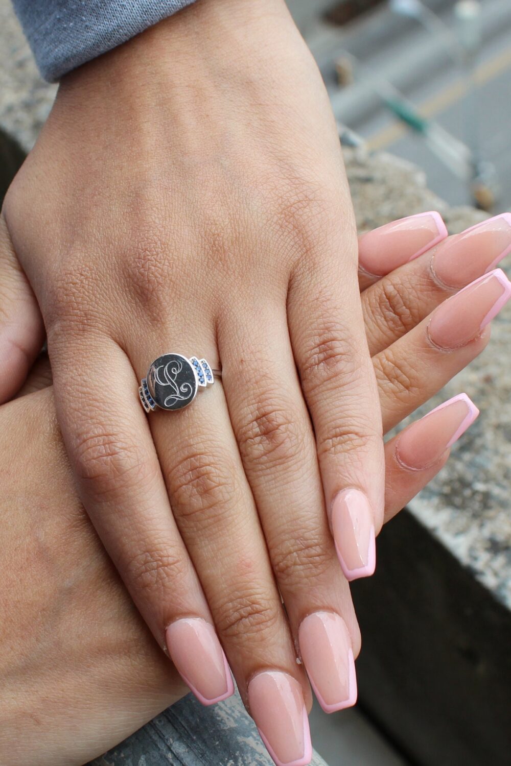 Sterling Silver Monogram Ring, Initial Nora Ring Three Styles | Clear Cz, Ruby, Sapphire Gemstone