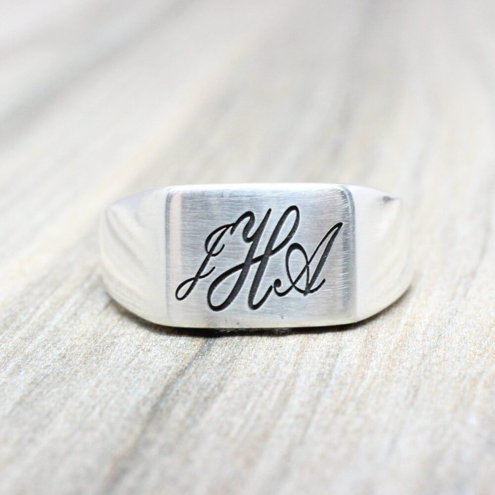 sterling Silver Initial Ring Custom Engraved Monogram Ring