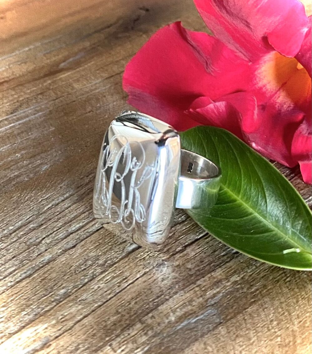 sterling Silver Large Monogram Ring-Rectangle