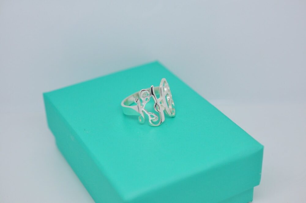 Handmade Silver Monogram Ring Custom 3 Initial Cut Out Personalized Jewelry For Mom Christmas Gift, Father's Day Gift