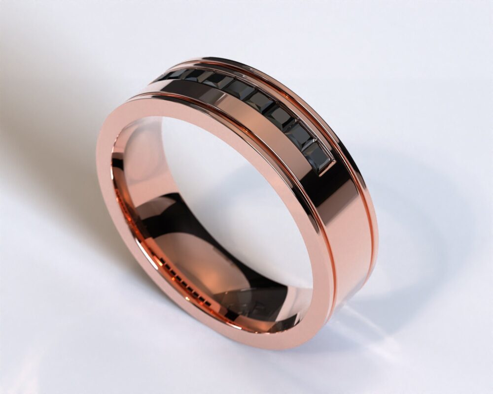 Mens Black Diamond Wedding Band/Rose Gold Ring Masculine