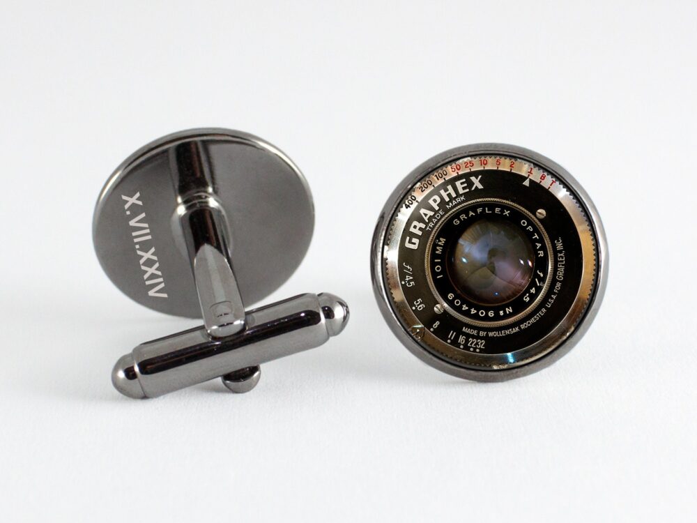 Custom Camera Lens Cufflinks Unique Gift Personalized Jewelry Gift For Photographer Camera Cuff Links Engraving Vintage Engraved