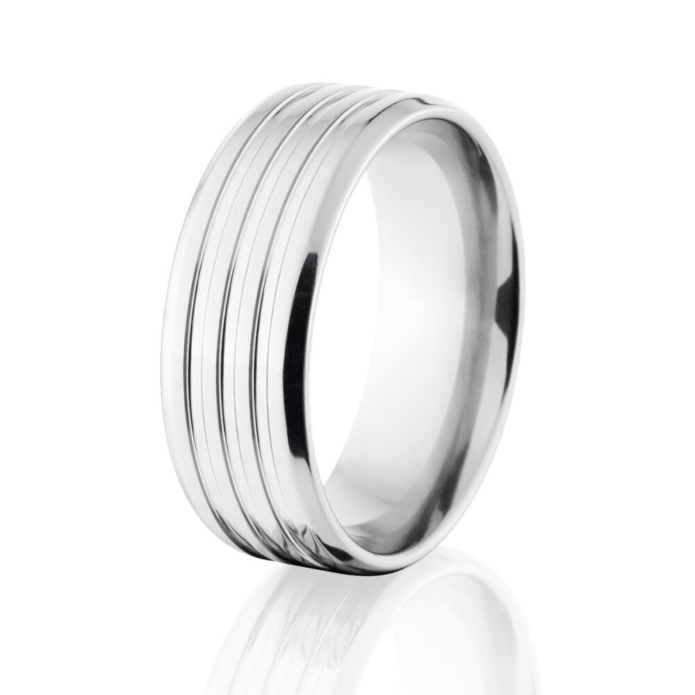 Cobalt Chrome Men's Wedding Band, 8mm Wide Comfort Fit Ring With Grooves, USA Made