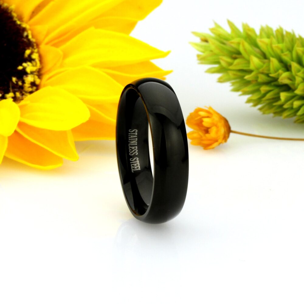 Custom Engraving Men Women 4mm Stainless Steel Ring Black Domed Classic Comfort Fit Wedding Band(Sntsr1029-4mm