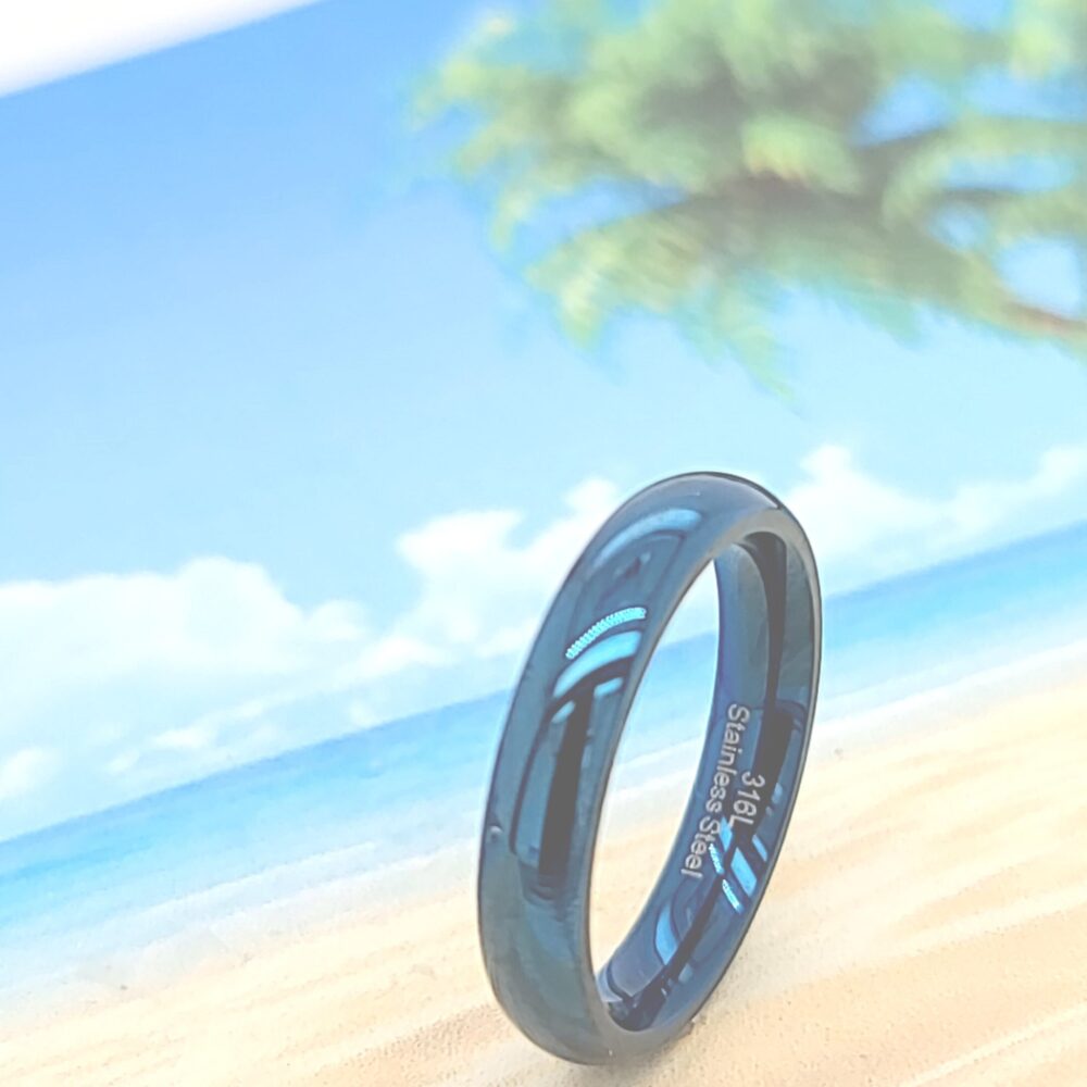 Blue Polished Stainless Steel Ring Unisex Band
