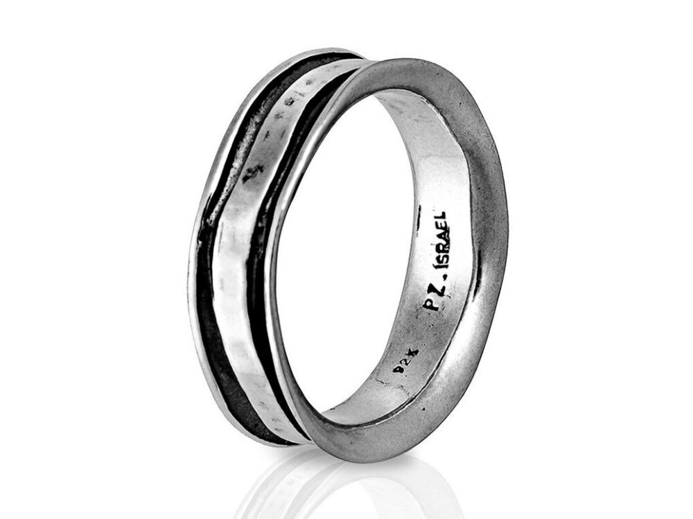 Handmade Sterling Silver Hammered Band Ring, Mens Boho Jewelry