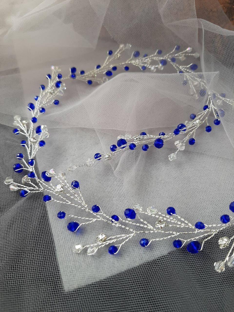 Dark Blue Wedding Hair Vine | Sapphire Crystal Bridal Headpiece