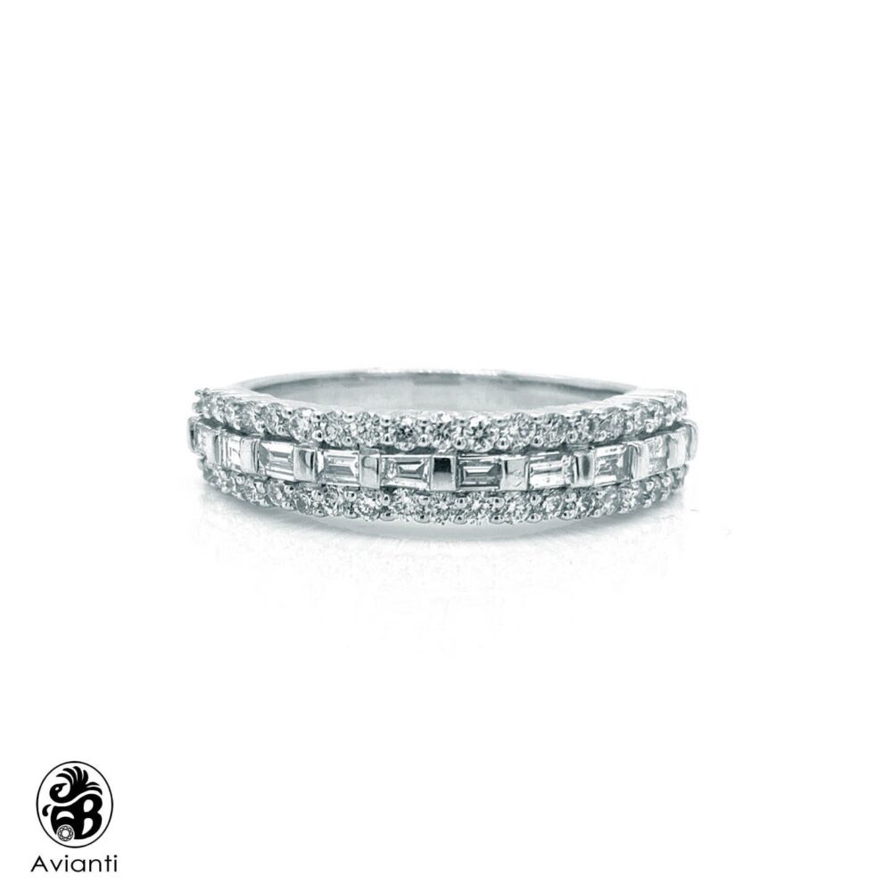 Baguette & Round Diamond 14K White Gold Anniversary Band
