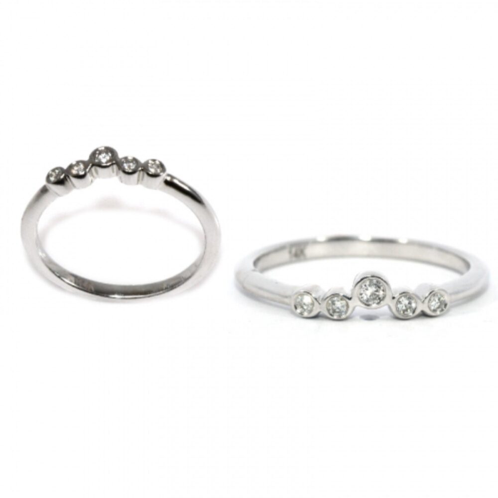 14K White Gold 0.08 Carat Diamond Wedding Ring Band - Bezel Band-Vintage Band-stackable Ring - Anniversary Gift | 32466