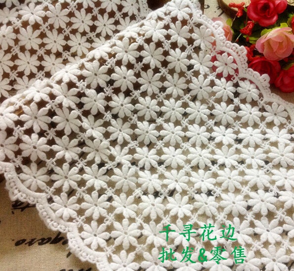 1 Yard Width 20cm 7.87" White Cotton Embroidery Lace Trim Ribbon Fabric For Dress/Skirt Clothes L4K547 1018403