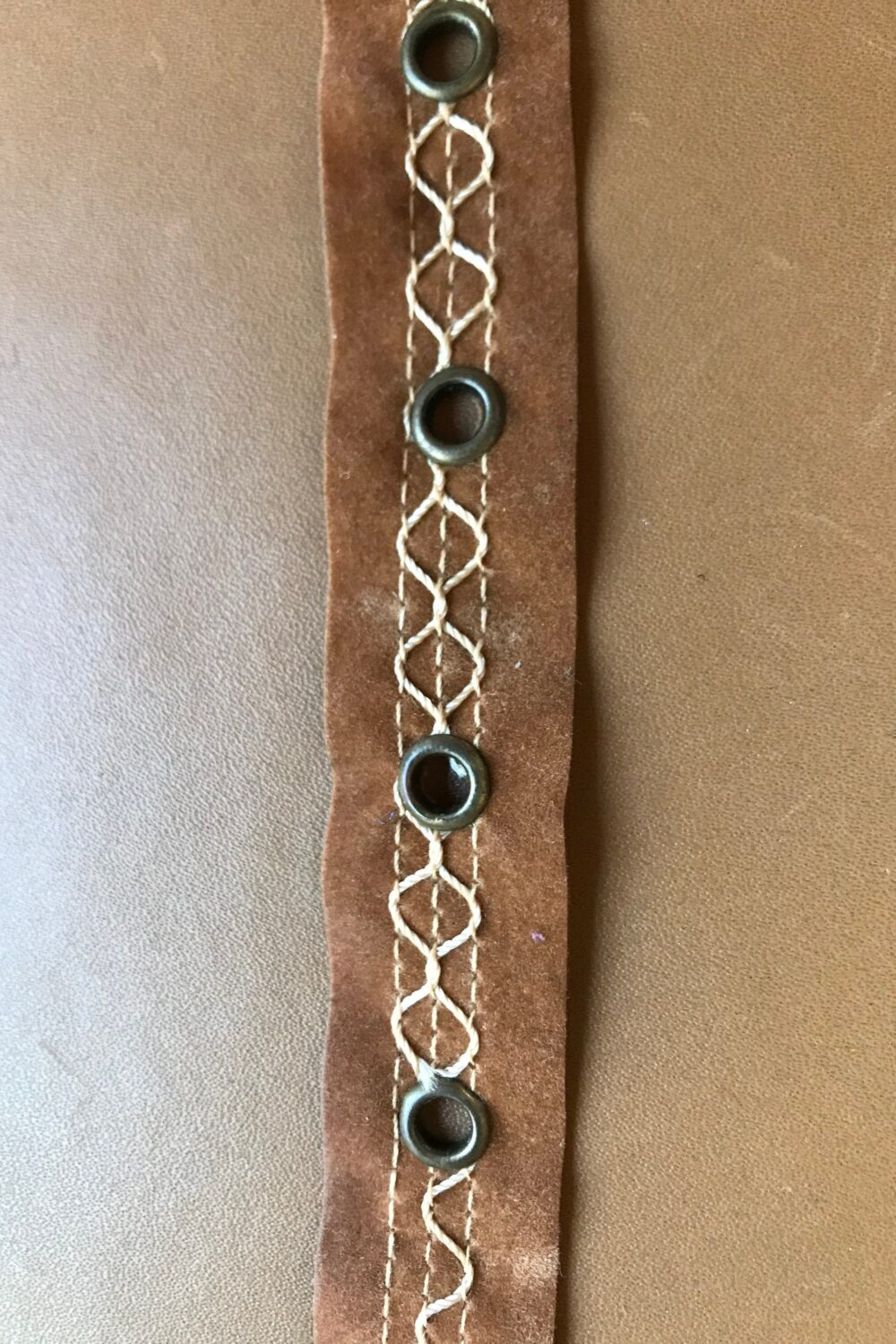 2 Yard Lot, 3/4" Lace Trim, Brown Faux Suede Trim With Grommets, Camel Lace, Sewing Materials, Craft