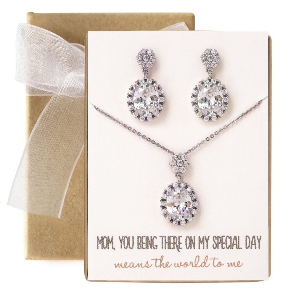 Mother Of The Bride Gift, Wedding Groom Bridal Shower Jewelry, Crystal Jewelry Set