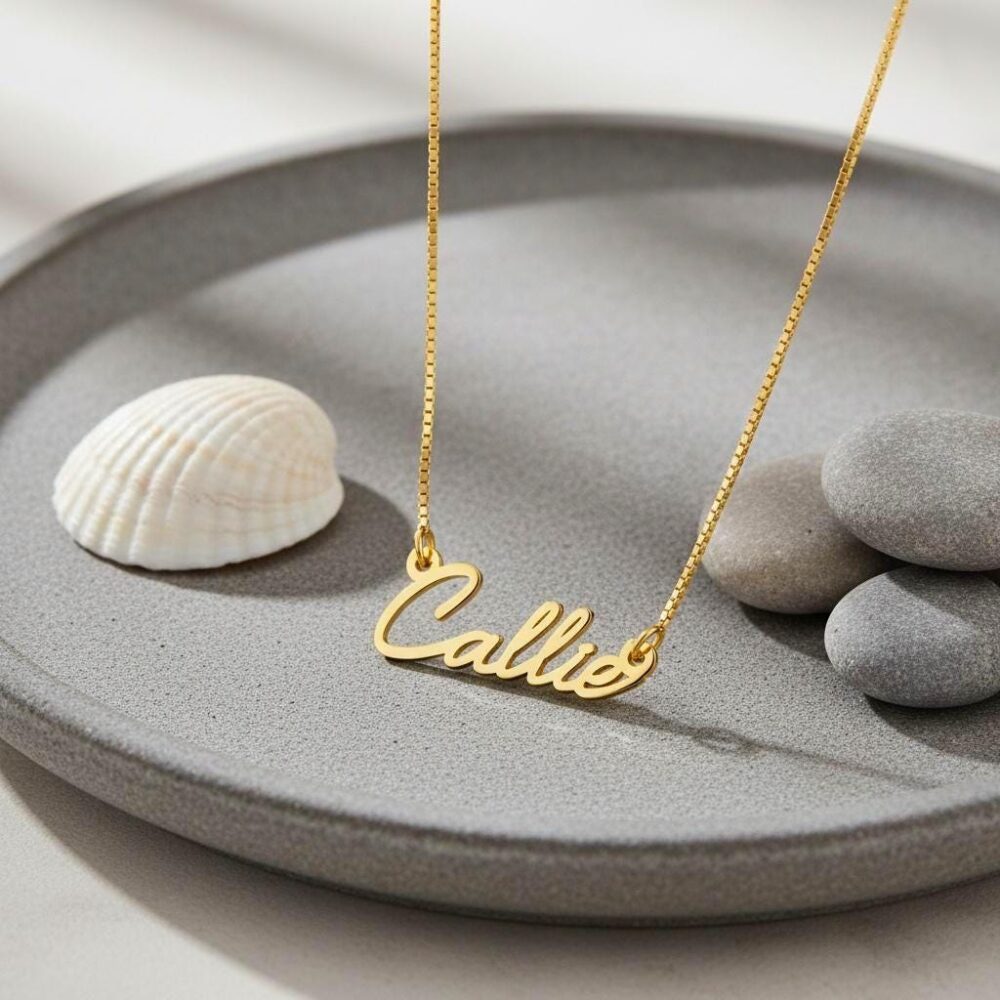 sterling Silver Name Plate Necklace - Custom Signature Handwriting Pendant Dainty Jewelry Gift