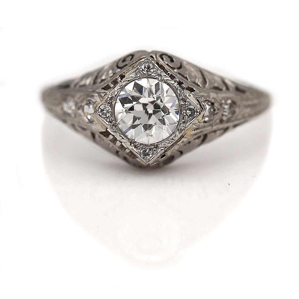 Art Deco .97 Ctw Diamond Intricate Platinum Vintage Engagement Ring Gia G/Vs2