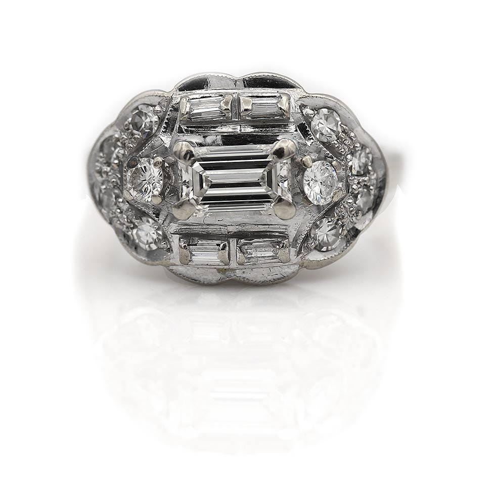 Unique Vintage Engagement Ring 1960S Estate Emerald Cut Diamond 1.00Ctw Wedding Size 6