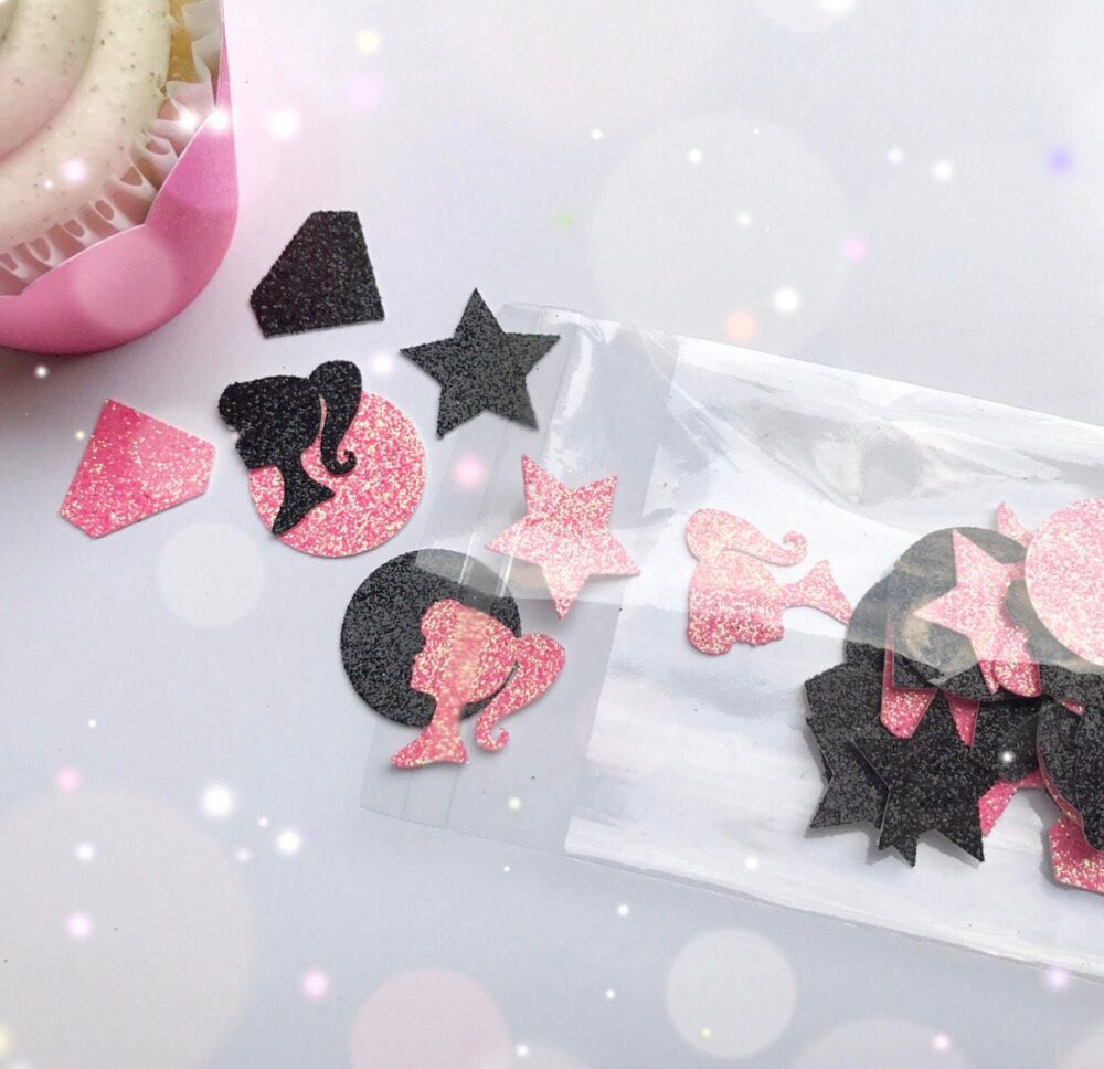 50 Piece Silhouette Confetti| Glitter Party Decorations| Diamond Pink Black