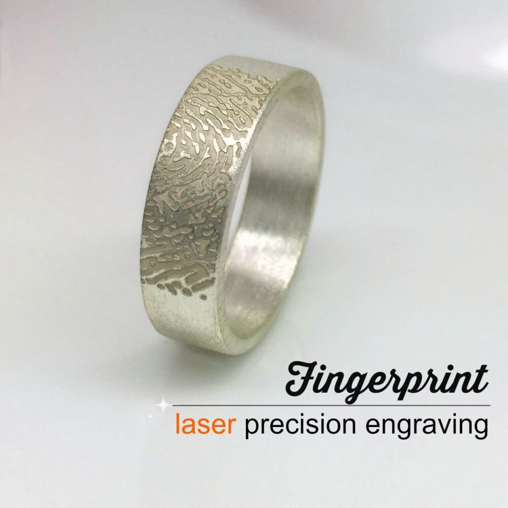 Custom Fingerprint Wedding Band, Sterling Silver Ring, Engraved Your Fingerprint, Custom Men's Add Finger Print