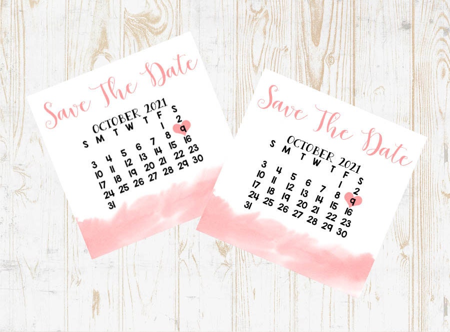 Bridesmaid Proposal Calendar, Save The Date, Calendar Card, Date Pink Watercolor Wedding Date Card