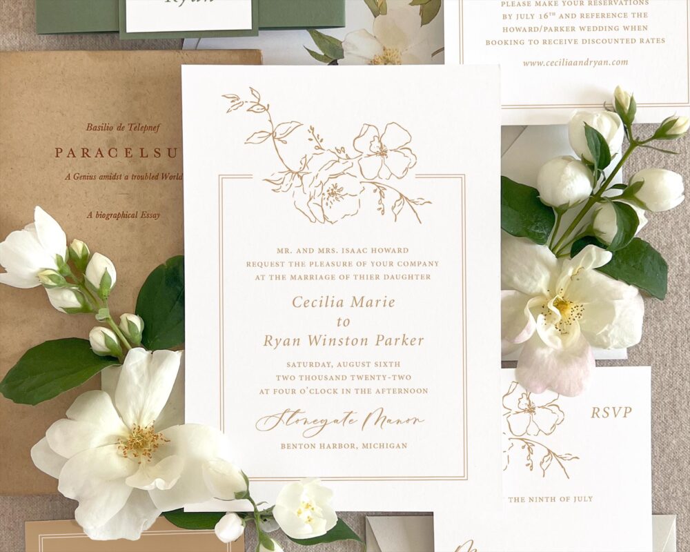 Floral Wedding Invite, Elegant Invitation, Neutral Letterpress Invitation | Sample Suite