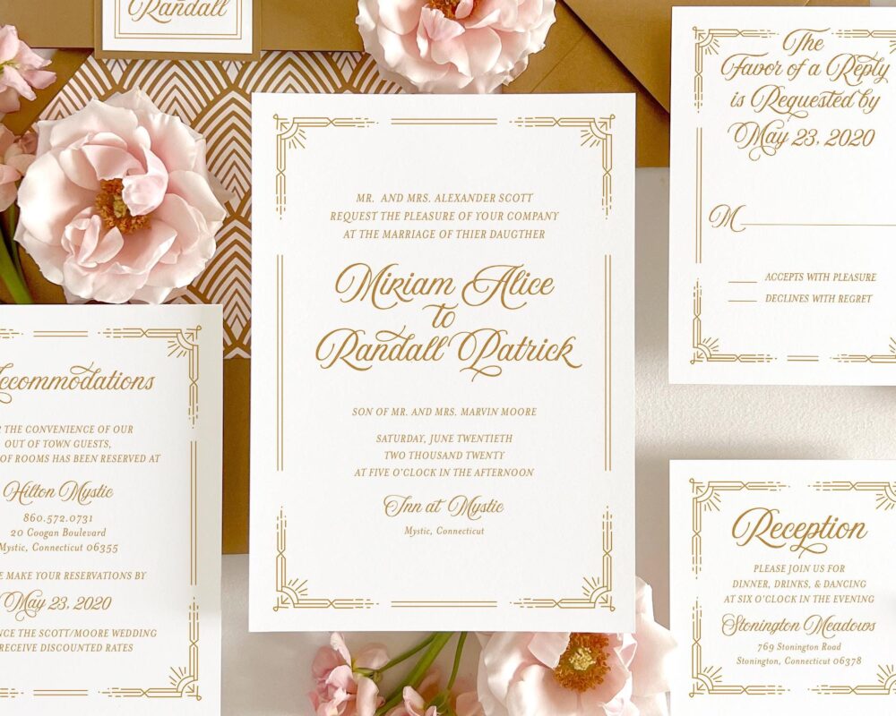 Art Deco Wedding Invitation, Gold Elegant Invitation Set, Regal With An Ornate Design