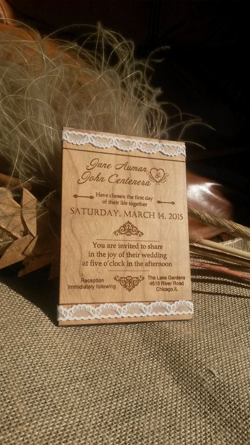 White Lace Wedding Invitation Custom Engraved Invitations Fall Wedding Invitation Retro Eco Friendly Invitations