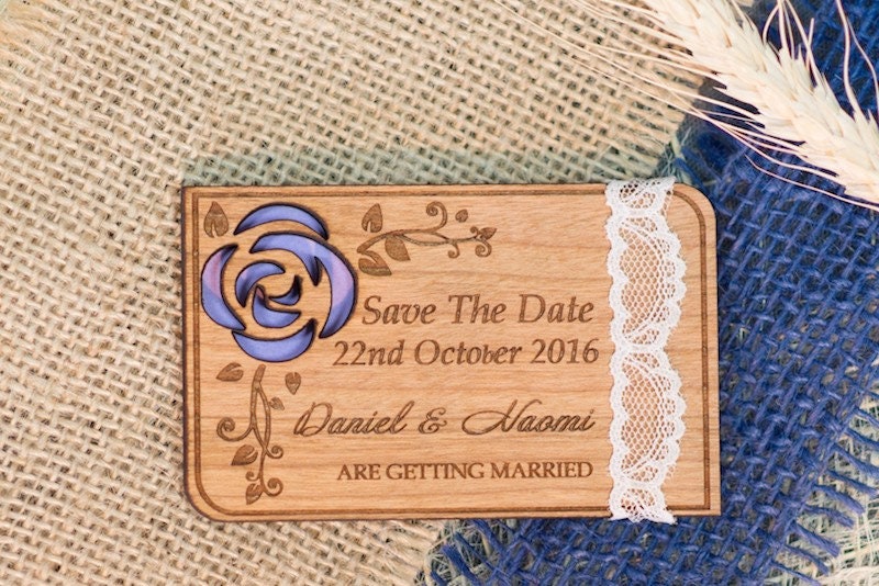 Lace Save-The-Date Magnet, Wooden Save The Date Card, Gift With A Lace, Purple Flower Date, Cutom Wedding Souvenir