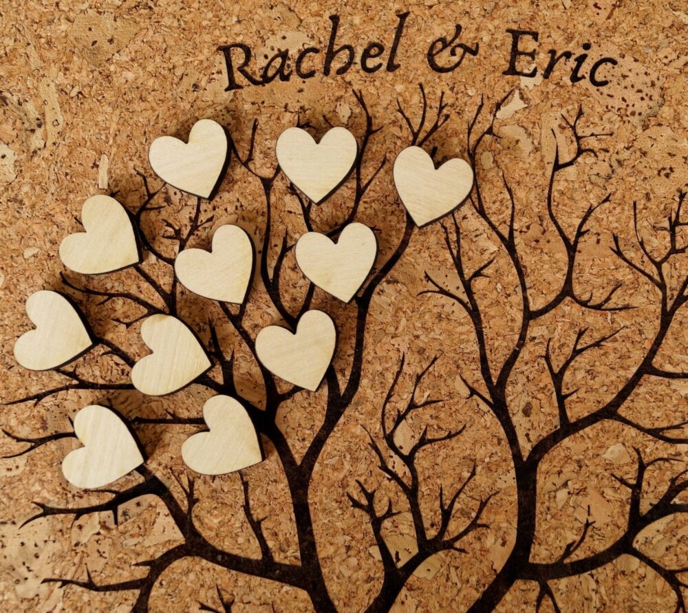 Wedding Guest Book, Rustic Book Alternative, Vineyard Country Barn Woodland Cork & Wooden Hearts