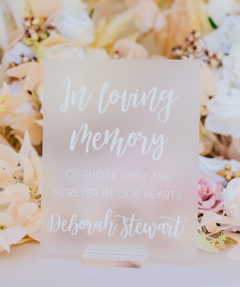 Personalized Frosted in Loving Memory Of Those Who Are Forever in Our Hearts Modern Clear Glass Look Acrylic Wedding Memorial Sign