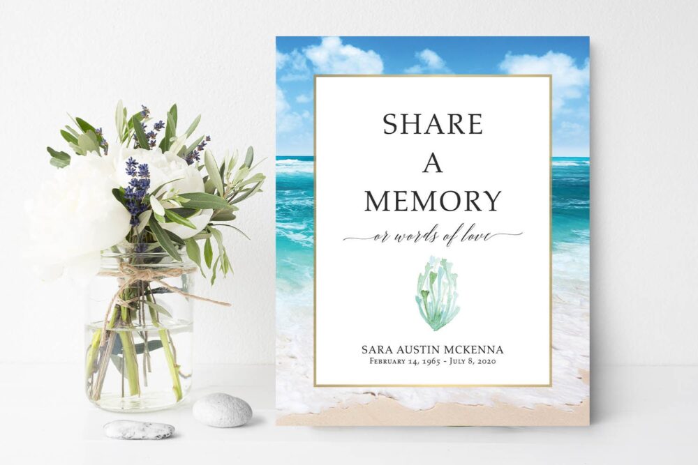 Funeral Share A Memory Sign, Printable Celebration Of Life Favorite Memory Poster, Memorial Sign Ocean Beach 8 X 10