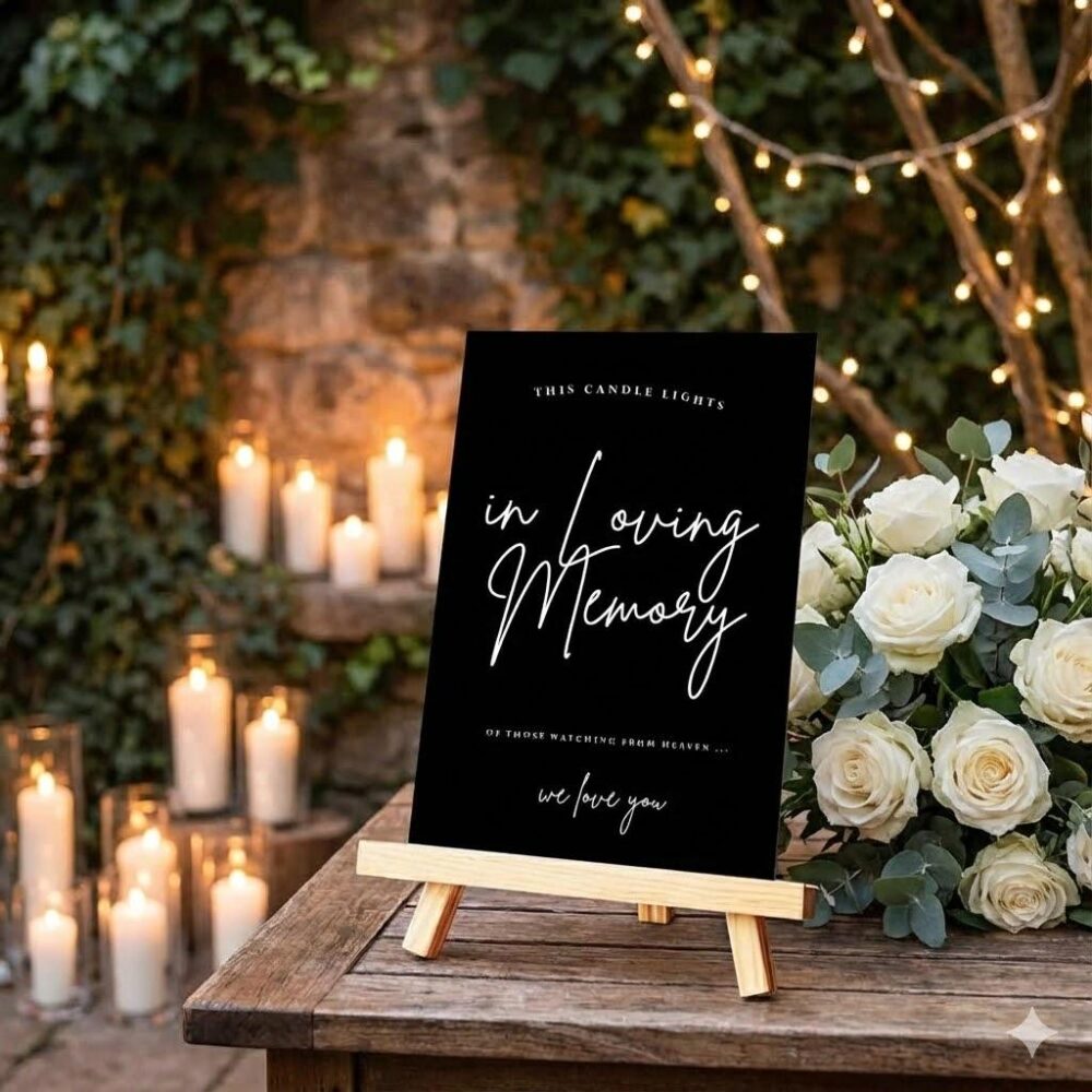 In Loving Memory Wedding Sign, Black Acrylic Memorial Sign For Wedding, "This Candle Lights" Remembrance Decor, Table