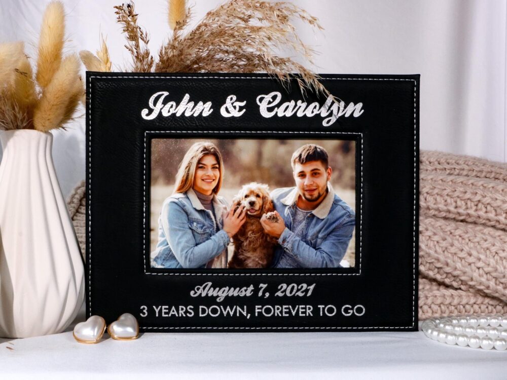 3rd Anniversary Gift Personalized Leather Photo Frame | Wedding Custom Picture For Wife