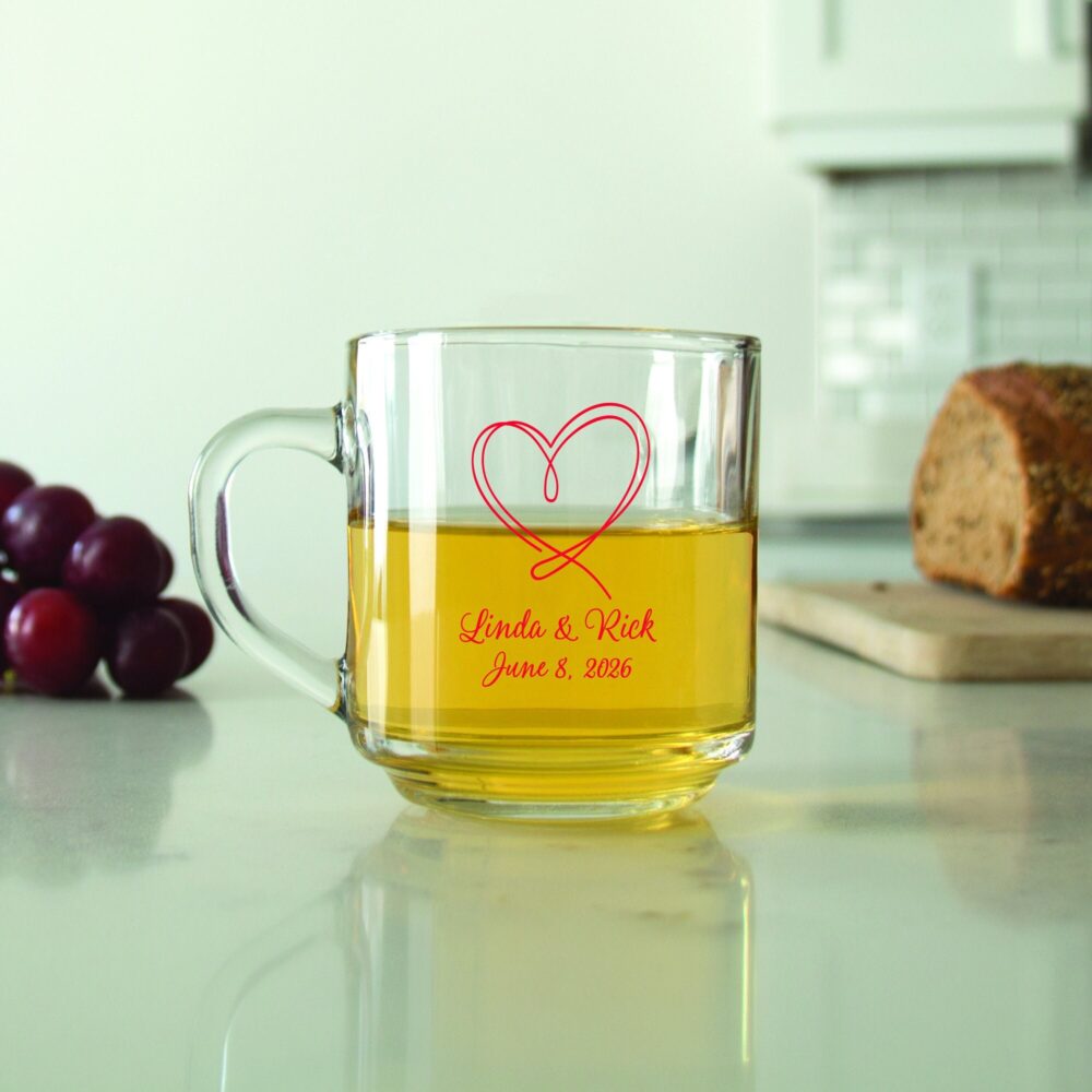 24 Pcs - Personalized Coffee Mug Love Heart Unique Glass Wedding Favors Gift Ideas Party Dgn39