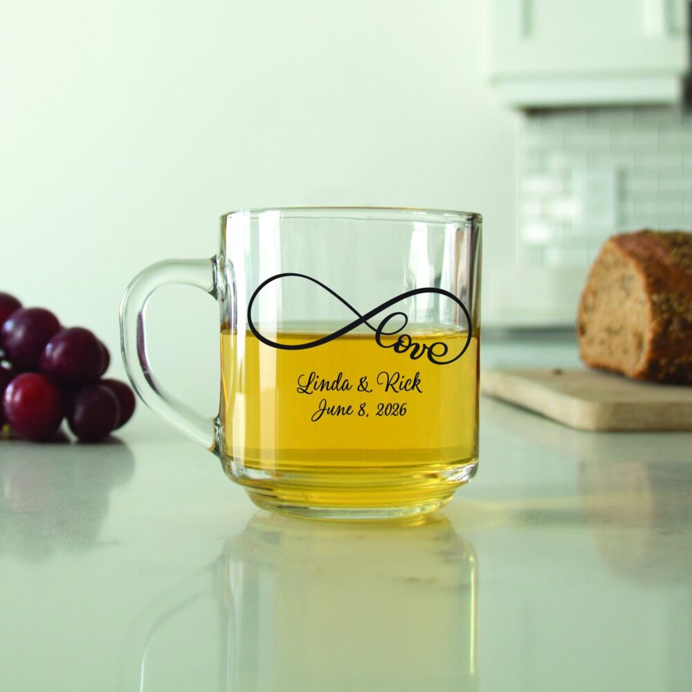 24 Pcs - Personalized Coffee Mug Love Infinite Unique Glass Wedding Favors Gift Ideas Party Dgn59