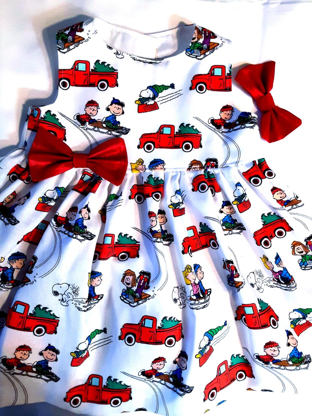 Christmas Snoopy Dress Charlie Brown Holiday Party Girl Gift 6Mo To 6Yrflutter Or Sleeveless Handmade USA Babycutebaby.etsy.com