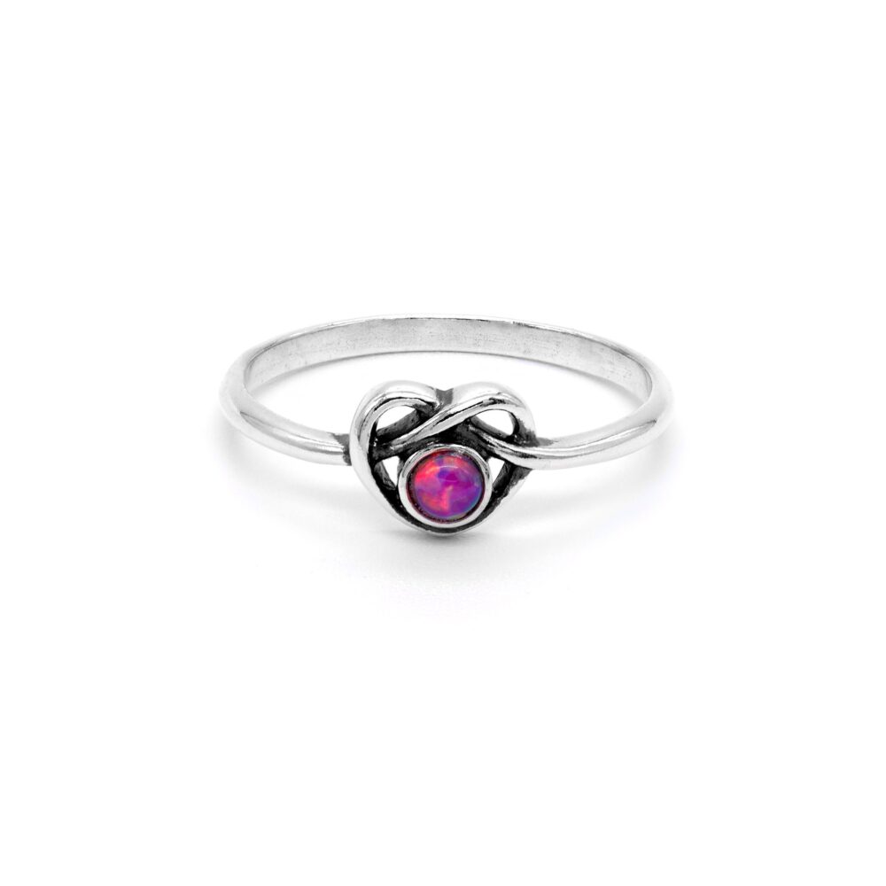 sterling Silver Pink Opal Heart Ring, Celtic Knot Design