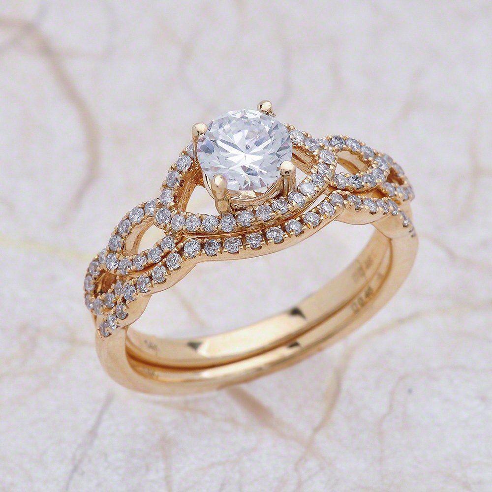Moissanite Engagement Bridal Ring Set Yellow Gold, Neo