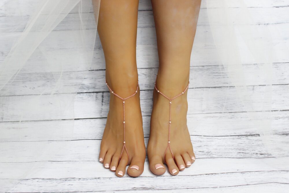 Rose Gold Sandals Minimalist Foot Jewelry Barefoot in Bridesmaids Gift Bridal Bride Beach Wedding