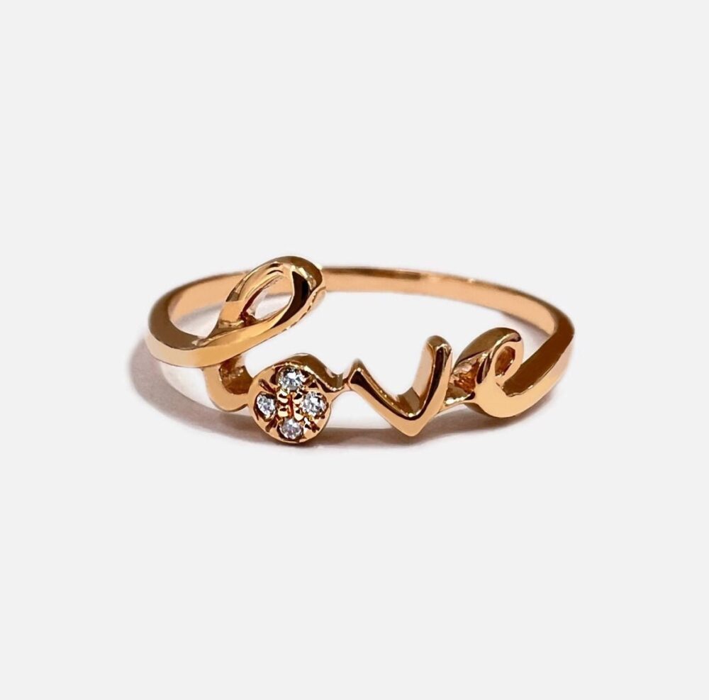 14K Solid Gold Love Ring Diamond Promise Ring