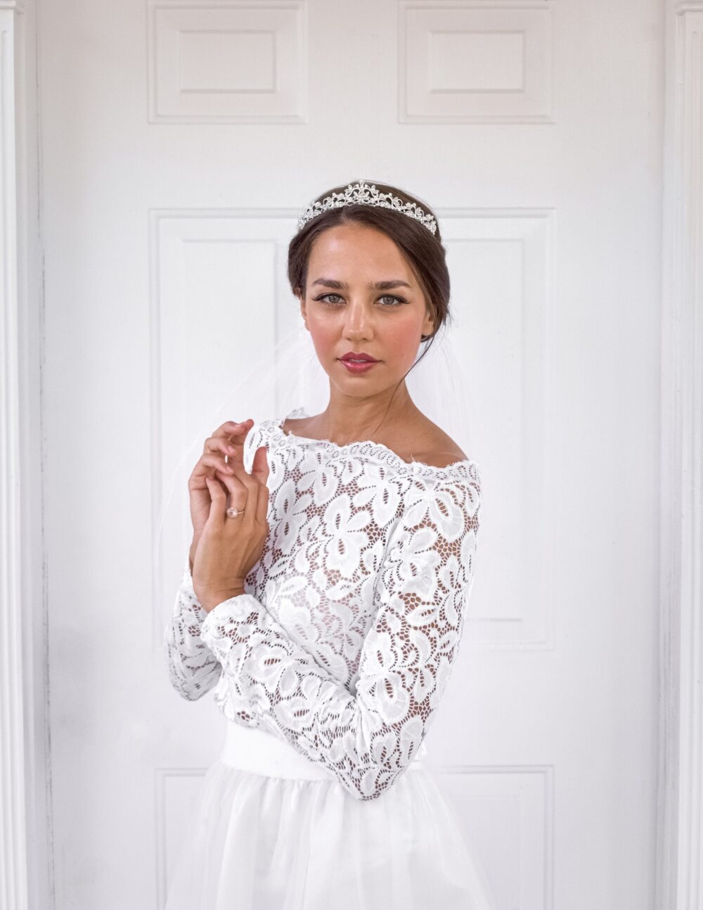 Vintage Silver Wedding Pearl Tiara, Crystal Bridal Headpiece, Royal Filigree Crown, Hair Diadem - 4024